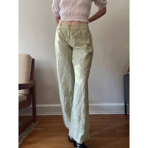 Green Linen Y2K Wide Leg Pants Sigrid Olsen So Be It Womens 10 Beaded Seam Fairy